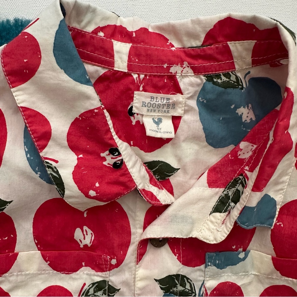Blue Rooster Collection Red and Blue Apple Print Shirt Size 8 - Picture 3 of 11